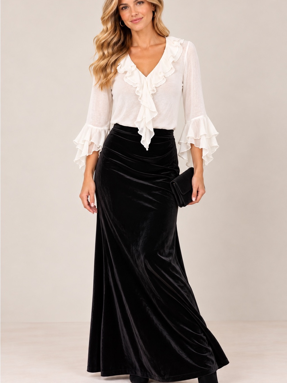Jones New York White Ruffled V-Neck Blouse 96% cotton